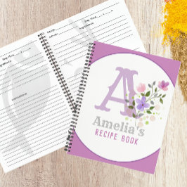 Libro de Recetas con Monograma y Nombre con Flores