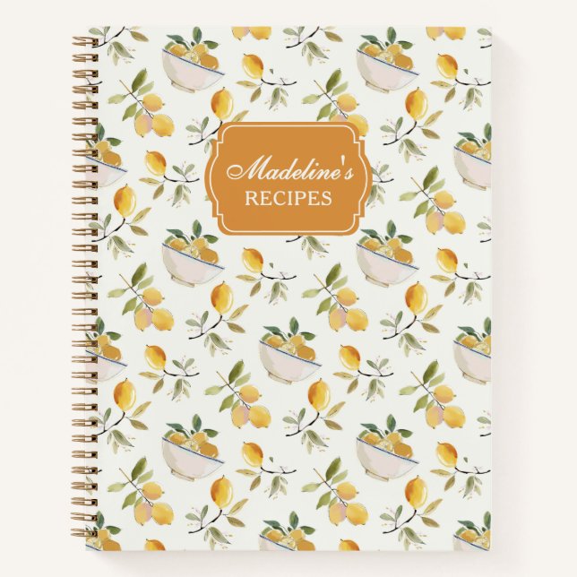 Libro de Recetas con Patrón de Limón Personalizado (Anverso)