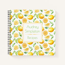 Libro de Recetas Cuadrado de Limones de Acuarela |