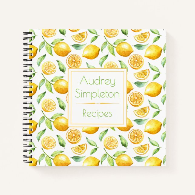 Libro de Recetas Cuadrado de Limones de Acuarela | (Anverso)
