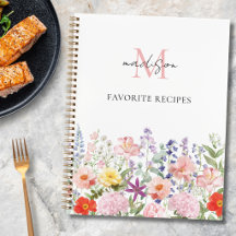 Libro de recetas de cocina con flores acuarela mon