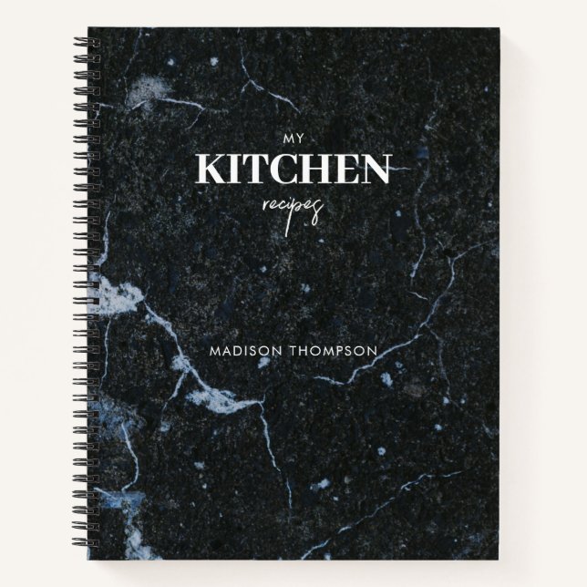 Libro de Recetas de Cocina de Mármol Negro Moderno (Anverso)