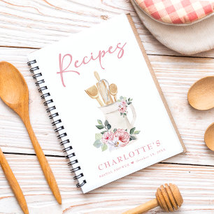 Libro de recetas de cocina floral rosa personaliza