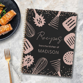 Libro de recetas de cocina Rosa-Purpurina de oro p