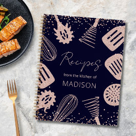 Libro de recetas de cocina Rosa-Purpurina de oro p