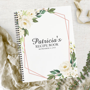 Libro de recetas de ducha de novia con flores blan