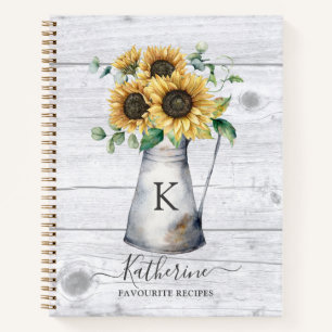 Libro de Recetas de Girasoles con Monograma Rústic