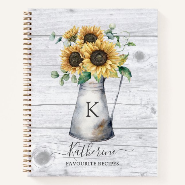 Libro de Recetas de Girasoles con Monograma Rústic (Anverso)