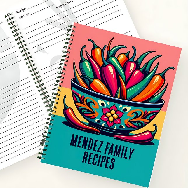 Libro de recetas de la familia personalizado Chile (Custom Mexican Chile Pop Art Family Recipe Book)
