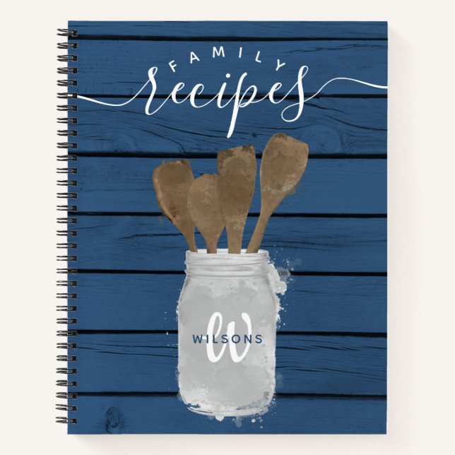 Libro de recetas de la familia Rustic Blue Wood Ja (Anverso)