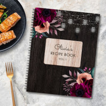 Libro De Recetas De Luz De Madera Con Flores Purpú
