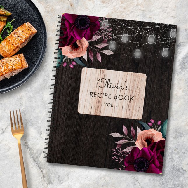 Libro De Recetas De Luz De Madera Con Flores Purpú (In situ)