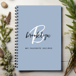 Libro de Recetas de Monograma Azul Polvo Negro y B