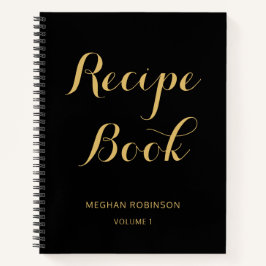 Libro de recetas de monograma negro y dorado femen