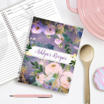 Libro de recetas de morado ilustrado con acuarela 