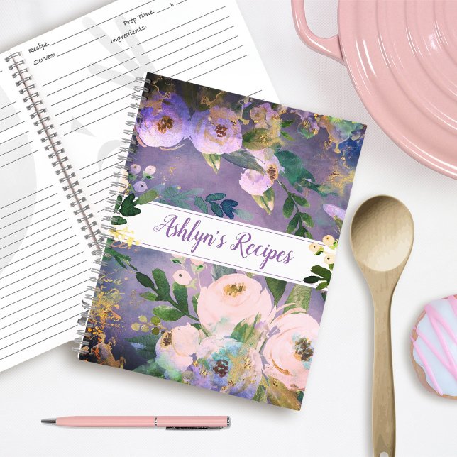 Libro de recetas de morado ilustrado con acuarela  (Subido por el creador)