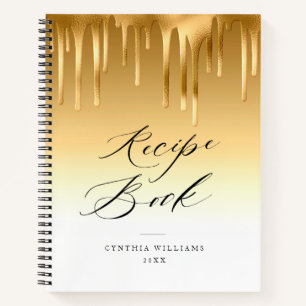 Libro de recetas de papel de oro elegante que gote
