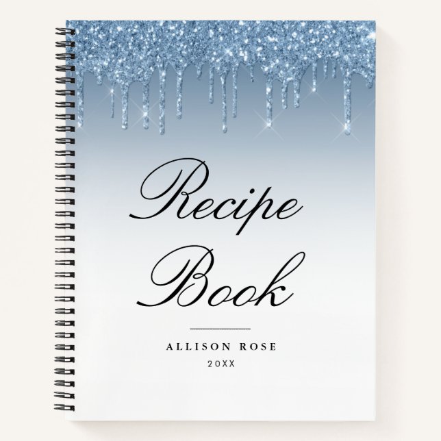 Libro de recetas de purpurina azul moderno (Anverso)