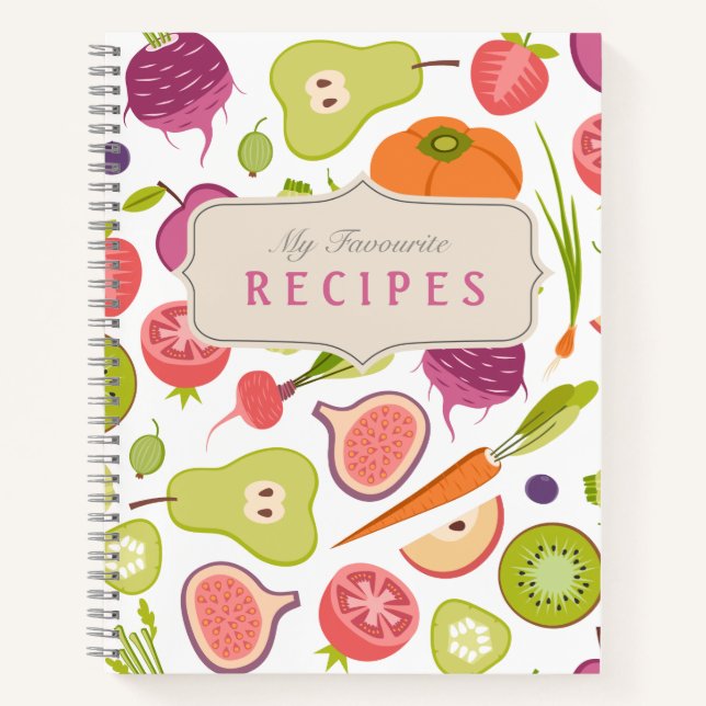 Libro de recetas en blanco con frutas y verduras (Anverso)