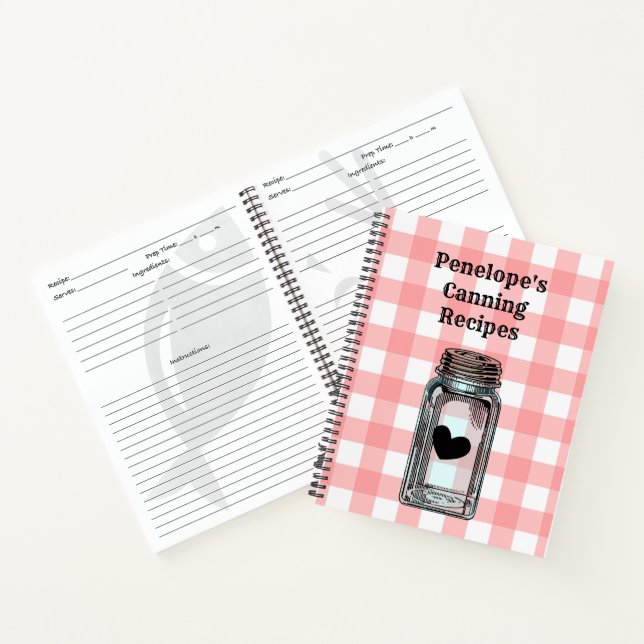 Libro de recetas en lata Pink Gingham y tu nombre (Interior)