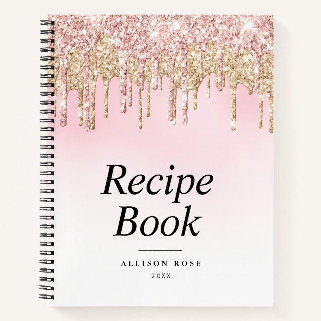Libro de recetas moderno con brillo dorado y rosa (Anverso)