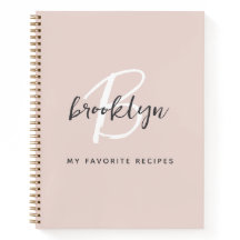Libro de Recetas Monograma Blanco Gris Rosado