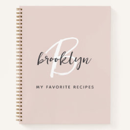 Libro de Recetas Monograma Blanco Gris Rosado