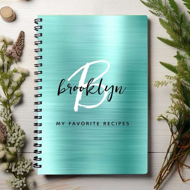 Libro de Recetas Monograma de Metal Pulido Aqua (Subido por el creador)