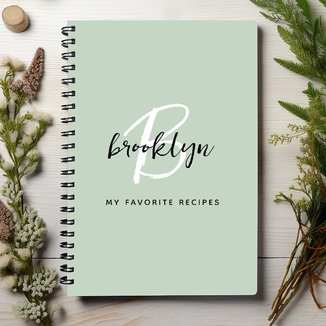 Libro de Recetas Monograma Verde Salvia Negro y Bl (Subido por el creador)