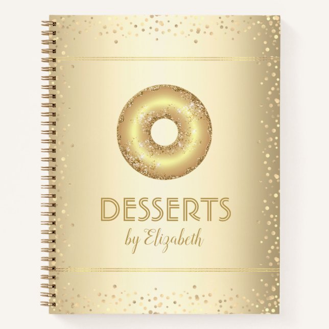 Libro de recetas oro purpurina de donut moda moder (Anverso)