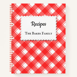 Libro de Recetas Personalizado Cuadros Vichy Rojo