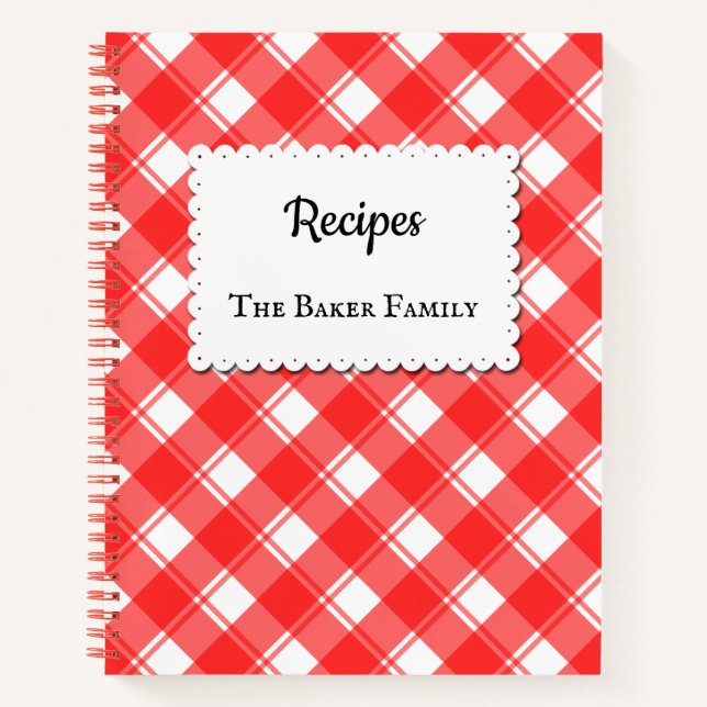 Libro de Recetas Personalizado Cuadros Vichy Rojo  (Anverso)