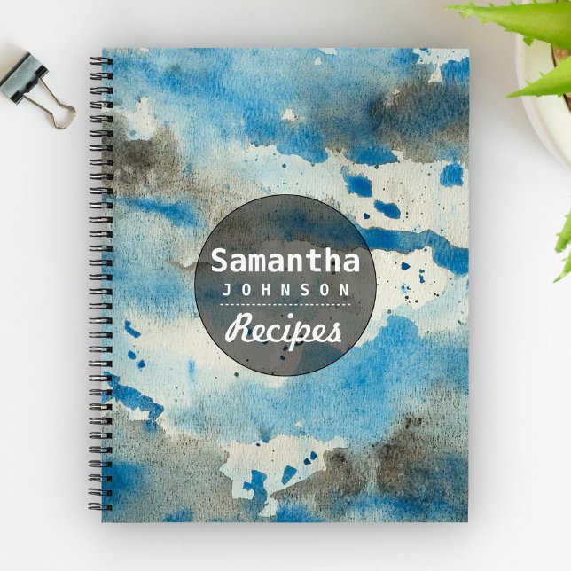 Libro de recetas personalizado de acuarela azul mo (Subido por el creador)