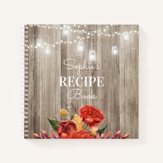 Libro de recetas Rústico Floral Barn Wood & Lights (Anverso)