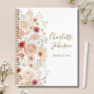 Libro de Recuerdos de Bebé con Rosa Acuarela Flora