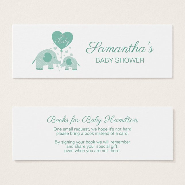 Libro de regalo para baby shower de elefante verde (Anverso y reverso)