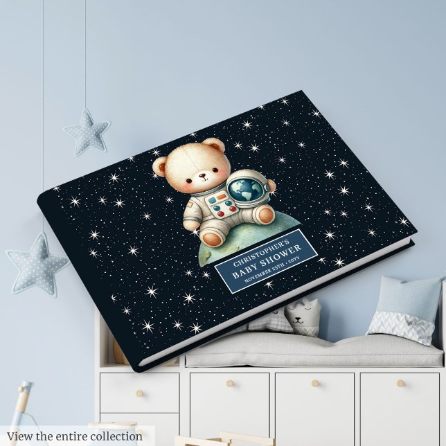 Libro de Rótulo para invitados del Astronauta de T (Teddy Bear Astronaut Baby Shower Guest Sign Book)