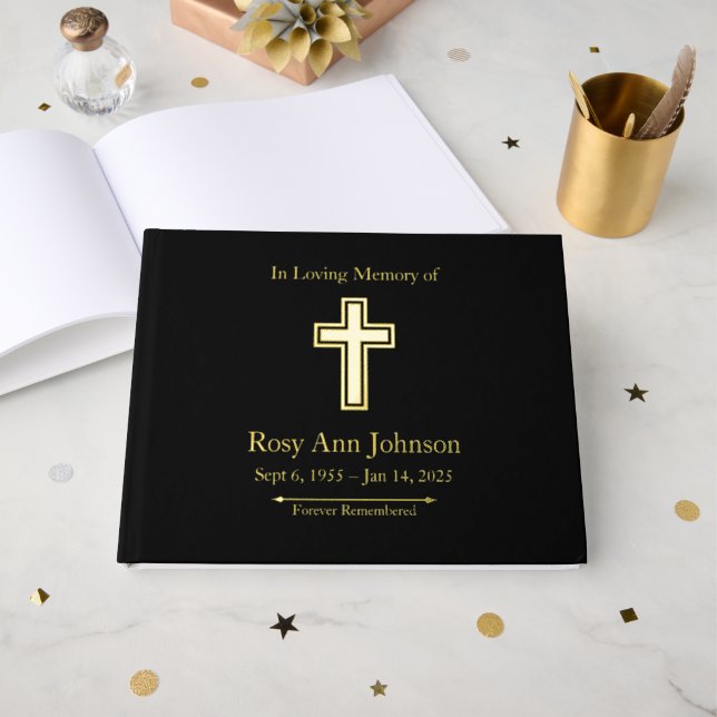 Libro De Visitas С ustom Relieve metalizado Funeral Memorial (Anverso Abierto)
