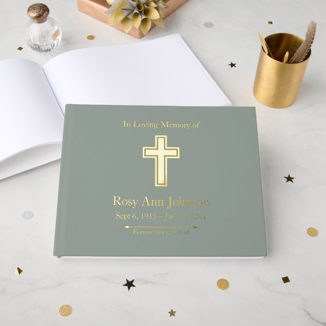Libro De Visitas С ustom Relieve metalizado Funeral Memorial (Anverso Abierto)