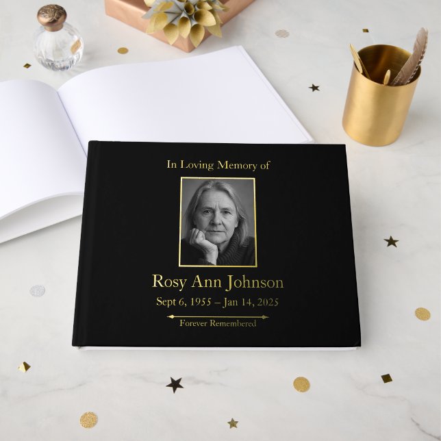Libro De Visitas С ustom Relieve metalizado Funeral Memorial (Anverso Abierto)