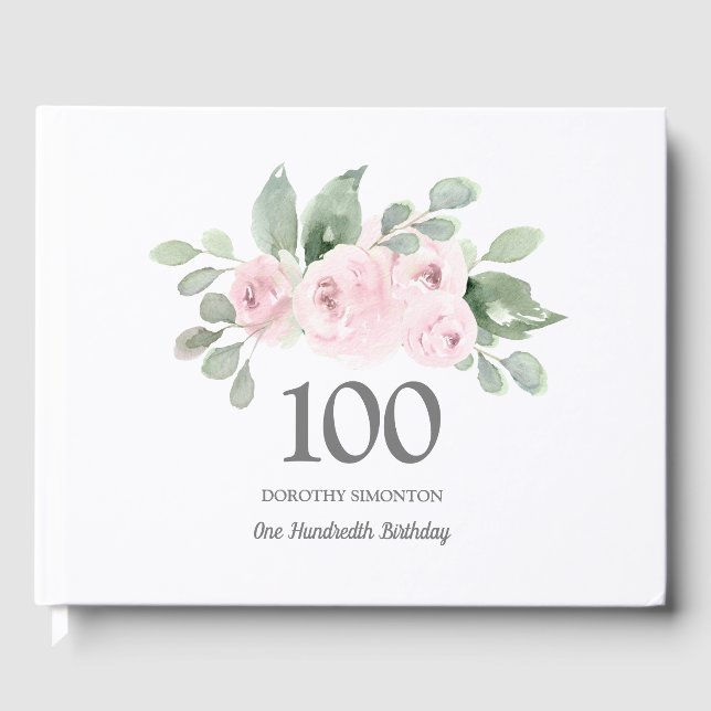 Libro De Visitas 100.º cumpleaños Floral rosa (Anverso)