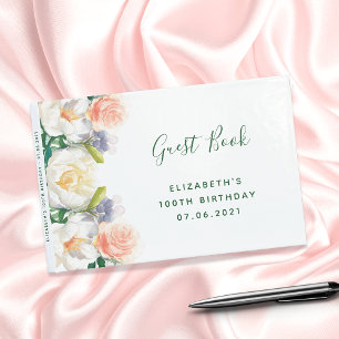 Libro De Visitas 100 cumpleaños fiesta florals melocotón blanco ros