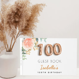 Libro De Visitas 100 cumpleaños rosa de oro eucalipto elegante