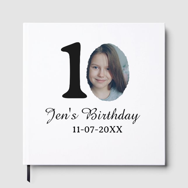 Libro De Visitas 10.ª foto de cumpleaños letra negrita niños fecha (Anverso)