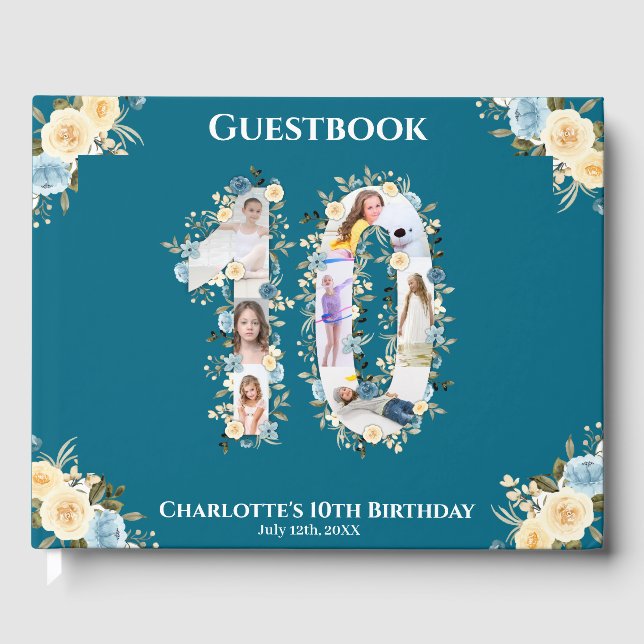 Libro De Visitas 10.º Collage de fotos de cumpleaños flor amarilla  (Anverso)