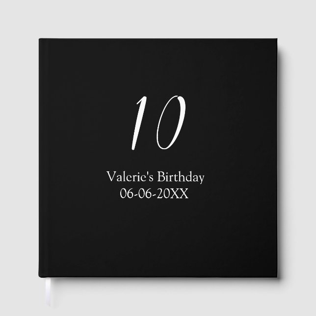 Libro De Visitas 10th birthday white black name date calligraphy  (Anverso)