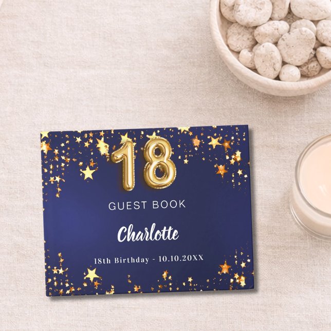 Libro De Visitas 18.º cumpleaños estrellas de oro azul marino (Subido por el creador)