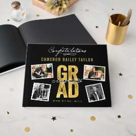 Libro De Visitas 2026 Bold Gold GRAD 4 Multi Photo Graduation Party
