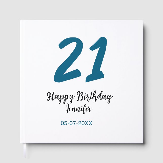 Libro De Visitas 21 cumpleaños negrita letra azul simple mínimo (Anverso)