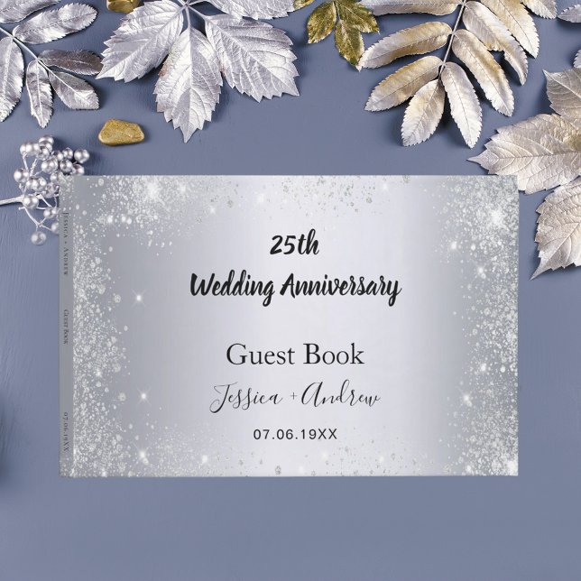 Libro De Visitas 25.º boda aniversario purpurina de plata polvo (Subido por el creador)